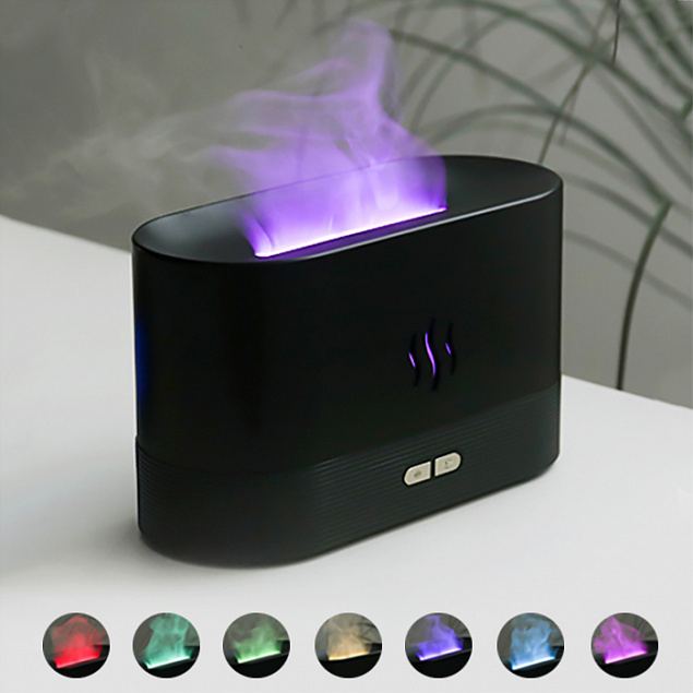 Светодиодный USB увлажнитель-ароматизатор Flame RGB, черный с логотипом в Перми заказать по выгодной цене в кибермаркете AvroraStore